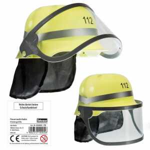 Feuerwehrhelm Kindergröße, mit großem klappbarem Visier und Nackentuch