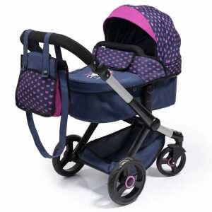Puppenwagen Xeo Blau Einhorn 65x37x74cm, Platz für Puppen bis zu 52cm