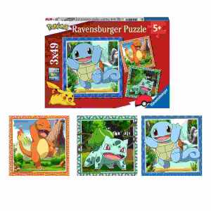 Puzzle 3x49 Teile Pokemon, Pokemon Glumanda, Bisasam und Schiggy