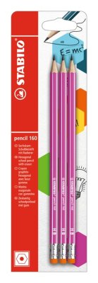 STABILO pencil 160 mit Radierer HB pink 3er Blister