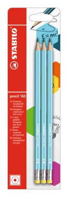 STABILO pencil 160 mit Radierer HB blau 3er Blister