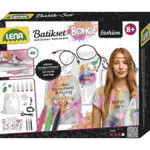 Batik Boho Set mit Leinen-Rucksack, 5 Batikfarben, 3 Textilstiften