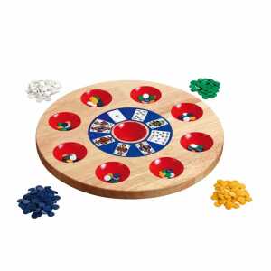 Pochbrett mit Spielchips D29cm Holz, Spielbrett aus Hevea-Holz,