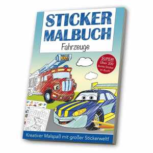 Mal und Stickerbuch A4 Fahrzeuge, ab 3 Jahren