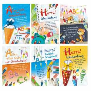 Glückwunschkarten 100er Schulanfang, 6 Motive sortiert