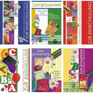 Glückwunschkarten 100 St. Schulanfang, 6 Motive sortiert