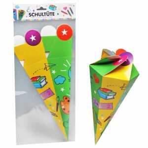 Schultüte gelb/grün 30cm 350g Papier