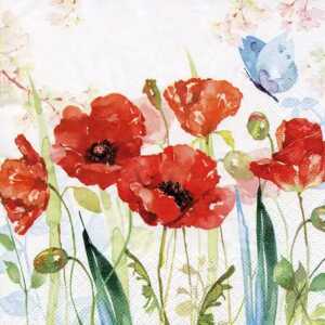 Servietten 33x33cm Poppys & Butterfly, 3-lagig, 20 Stück,, ti-flair