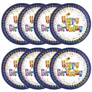 Pappteller 23cm 8er Multicolor Birthday, Multicolor Happy Birthday