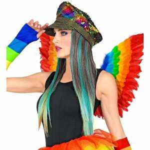 Hut mit Pailletten und gesträhntem Haar, regenbogenfarbig, Dream Hair