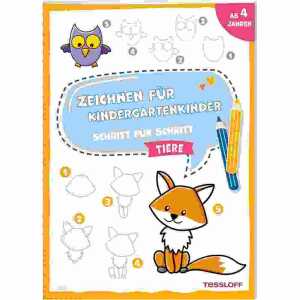 Zeichnen für Kindergartenkinder Schritt für Schritt Tiere, 64 Seiten