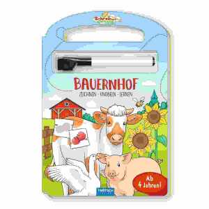 Bauernhof Buch mit Stift, 17 x 25 cm, 20 Seiten, abwischbarer Stift