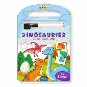 Dinosaurier Buch mit Stift, 17 x 25 cm, 20 Seiten, abwischbarer Stift