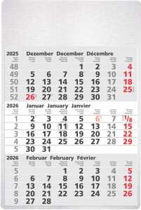 2027  GÜSS 3-Monatswandkalender Metall