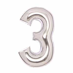 Folienballon Zahl 3 silber AMSCAN 9913228 66cm