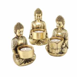 Buddha 3fach sortiert, aus Kunstharz, gold, 80x80x140mm, Boltze