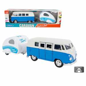 T1 1963 blau & Wohnwagen, Türen zum Öffnen, mit Freilauf,