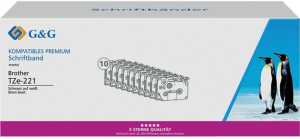 Schriftband kompatibel Brother TZe-221 9 mm x 8 m, schwarz weiß 10 Stk