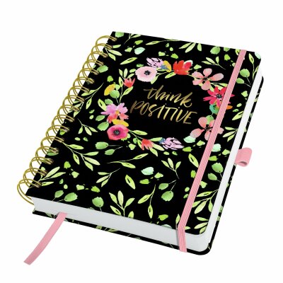 SIGEL JP200 Tagesplaner Jolie - Flower Love - undatiert - 110 Tage - 2 Seiten = links Notizen / rechts Planungsseite - Hardcover - 120 g/m² - ca. A5 - schwarz/pink - 240 Seiten - FSC-zertifiziert - GB