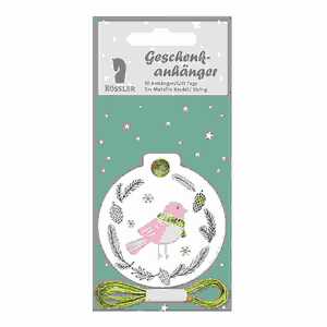 Geschenkanhänger Weihnachten 10er, 2m Metallic-Kordel 4014970419539