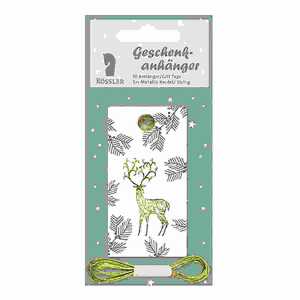 Geschenkanhänger Weihnachten 10er, 2m Metallic-Kordel 4014970419485