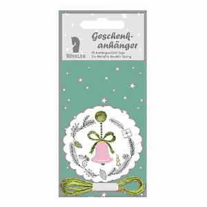 Geschenkanhänger Weihnachten 10er, 2m Metallic-Kordel 4014970419522