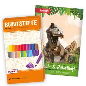 Roth Ausmal-Set mit Buntstiften, Tyrannosaurus, 10,5x16cm