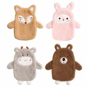 Wärmflasche 350ml Bezug Tiere 4fach sort Größe 20 x 12 cm, Plüschbezug