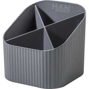 HAN Schreibköcher KARMA - 4 Fächer, Recyclingmaterial, öko-grau
