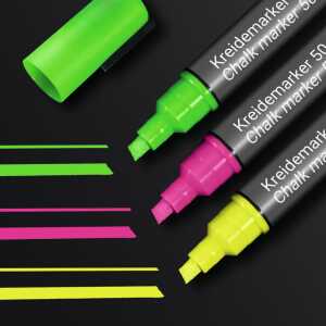 Kreidemarker trocken und feucht abwischbar pink/grün/gelb Keilspitze
