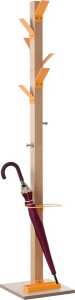Garderobenständer EasyCloth Modell A - 6 Haken, 2 Knöpfe, Holz/orange