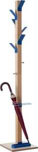 Garderobenständer EasyCloth Modell A - 6 Haken, 2 Knöpfe, Holz/blau