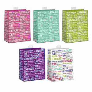 Geschenktasche Schrift 26x32x12cm sortiert, 5 verschiedene Motive