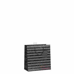 Geschenktasche Streifen Punkte 15x15x6cm, mit Kordel und Namenskarte