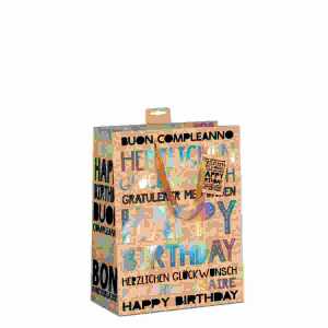 Geschenktasche Happy Birthday braun 18x23x10cm, mit Kordel
