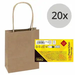 Idena Papiertüten 18x8x21cm 20er FSC-Rec, aus Kraftpapier, 125g/m²