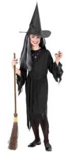 Kinderkostüm Hexe schwarz Gr.116, Kleid mit Gürtel und Hut