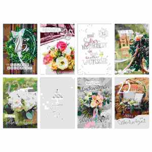 Glückwunschkarten 100er Silberhochzeit sortiert, 8 Motive