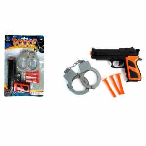 Polizei-Set 3teilig mit Pfeilen, Pistole 15cm und Handschellen