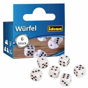 Idena Würfel 16mm weiß Kunststoff 6er, Augenwürfel 1-6