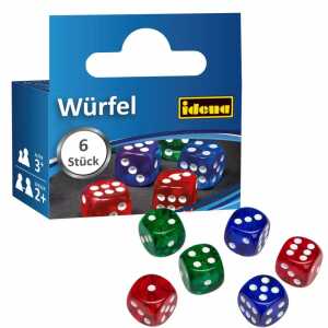 Idena Würfel 16mm bunt Kunststoff 6er, Augenwürfel 1-6