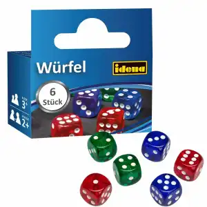 Idena Würfel 16mm bunt Kunststoff 6er, Augenwürfel 1-6