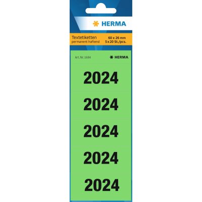 Herma Etiketten für Ordnerrücken Jahreszahlen permanent haftend 60 x 26 mm 2024 grün 100 Etik.