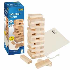 Wackelturm 26x8x8cm Holz FSC100%, besteht aus 54 Holzbausteinen