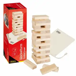 Wackelturm 26x8x8cm Holz FSC100%, besteht aus 54 Holzbausteinen