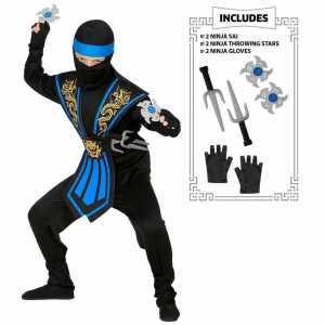 Kinderkostüm Kombat Ninja Set 12teilig blau Gr.140,