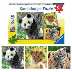 Puzzle 3x 49 Teile Panda Tiger und Löwe, ab 5 Jahren,, Ravensburger