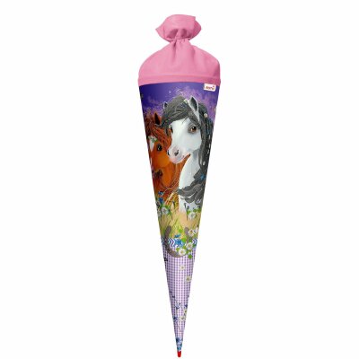 Motiv-Schultüte Blumenpferde 70cm rund Filzverschluss Glitter