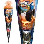 Schultüte Monstertruck Fire 85cm eckig Folie und Spezialborte