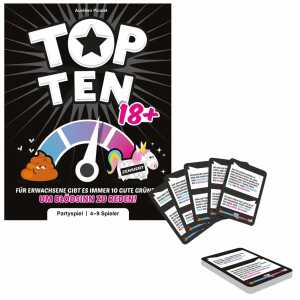 Partyspiel Top Ten 18+ Inhalt: 136 Karten, 8 Plättchen, 1 Spielmatte